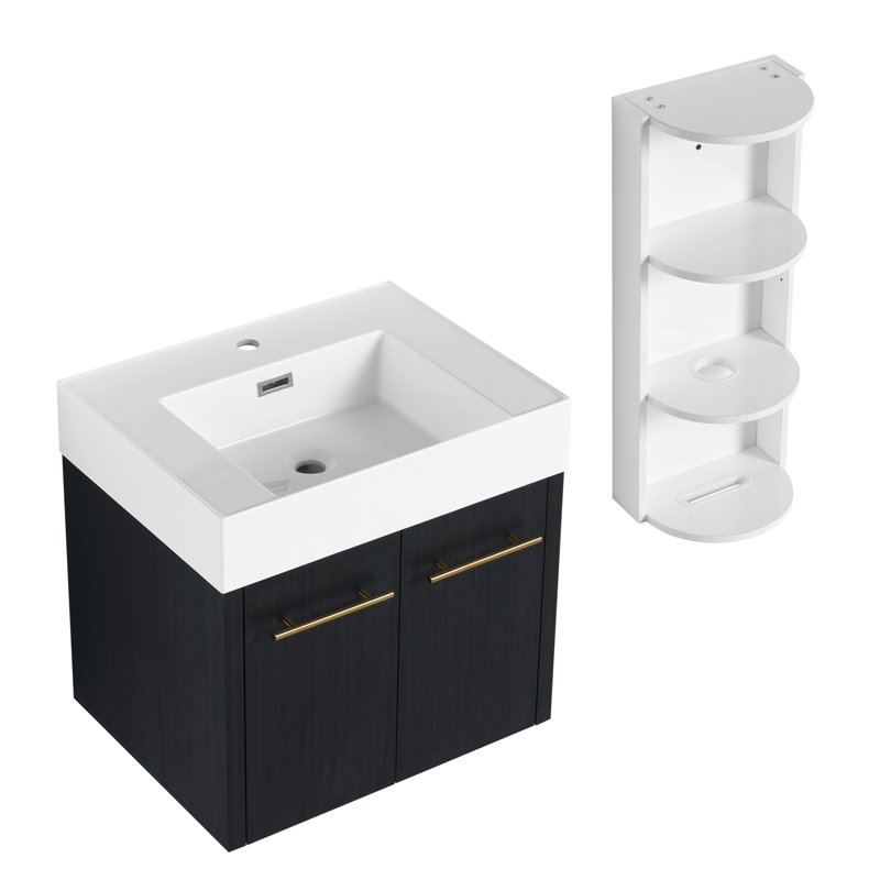 Meuble-lavabo mural moderne en contreplaqué avec lavabo en résine pour un rangement élégant dans la salle de bain