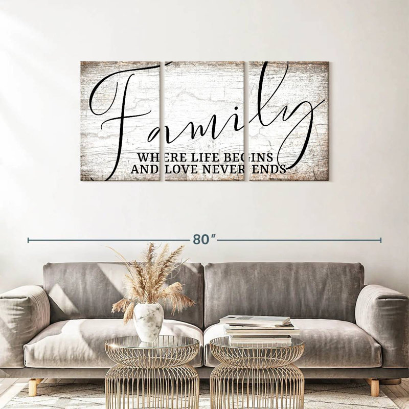 " Love Never Ends Family Quote " 3 - Pieces, 27" H x 56" W x 1.25" D