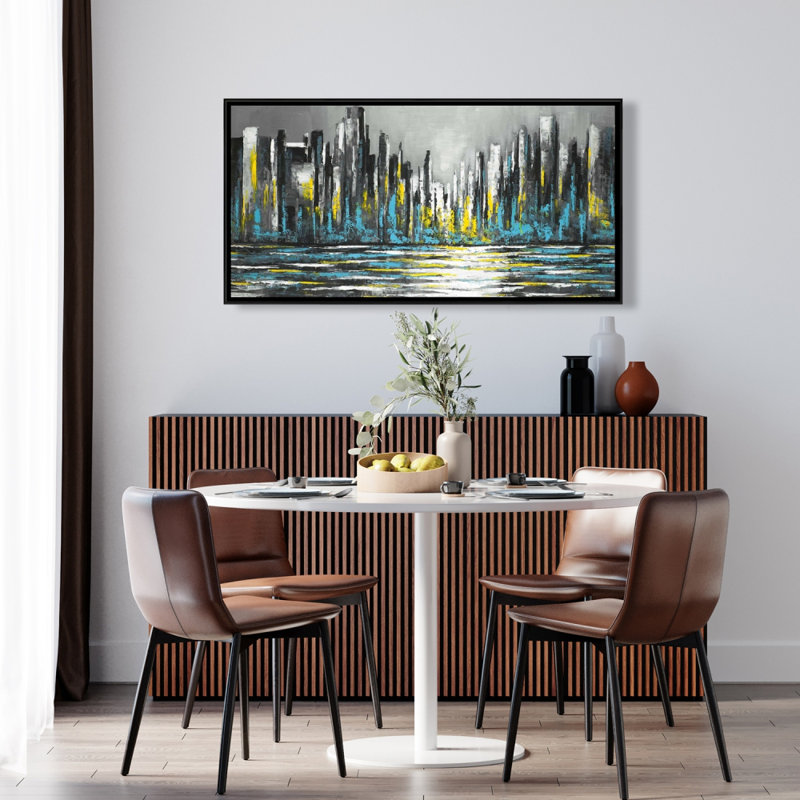 Abstract blue skyline - 24"x48" Framed canvas