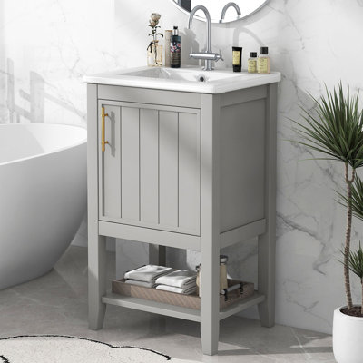 Meuble-lavabo simple de 20 po avec plateau en céramique Shadiyah