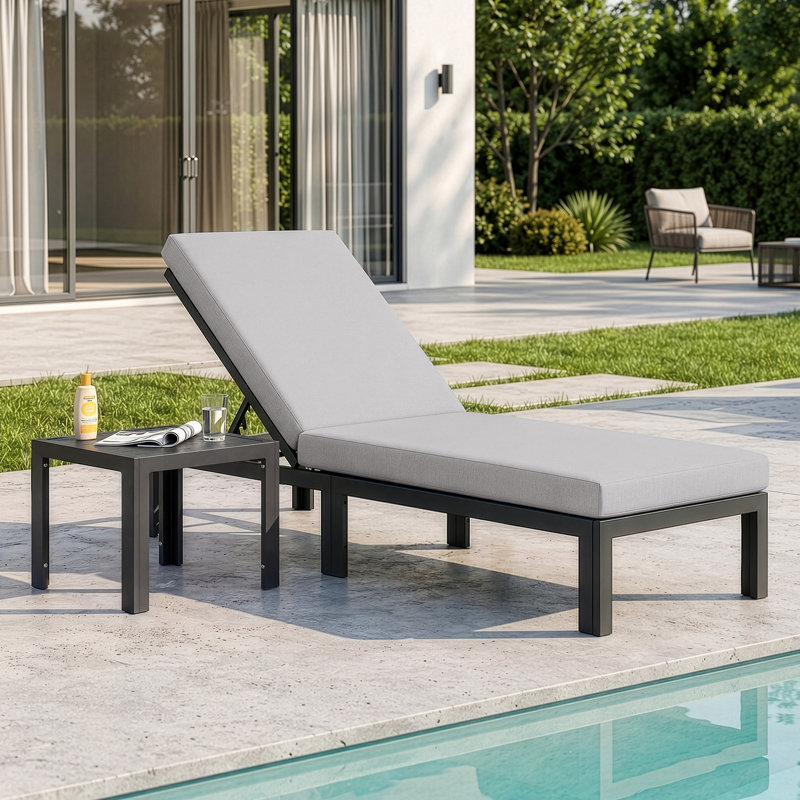 Outdoor Aluminum Chaise Lounge Chair with Side Table & Cushions, Rust-Resistant Adjustable Recliner for Patio, Pool, Deck