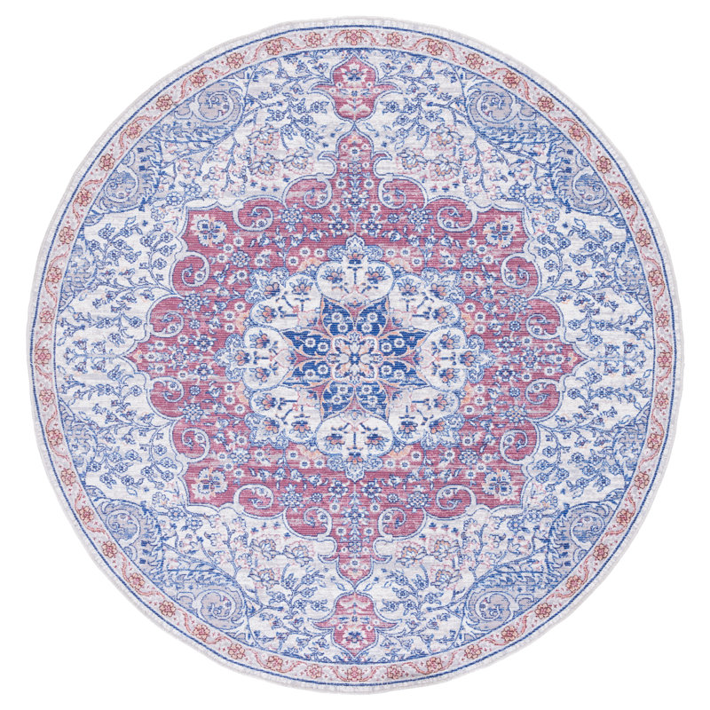 Kingsford Oriental Ivory/Red Area Rug, Round 6'7"