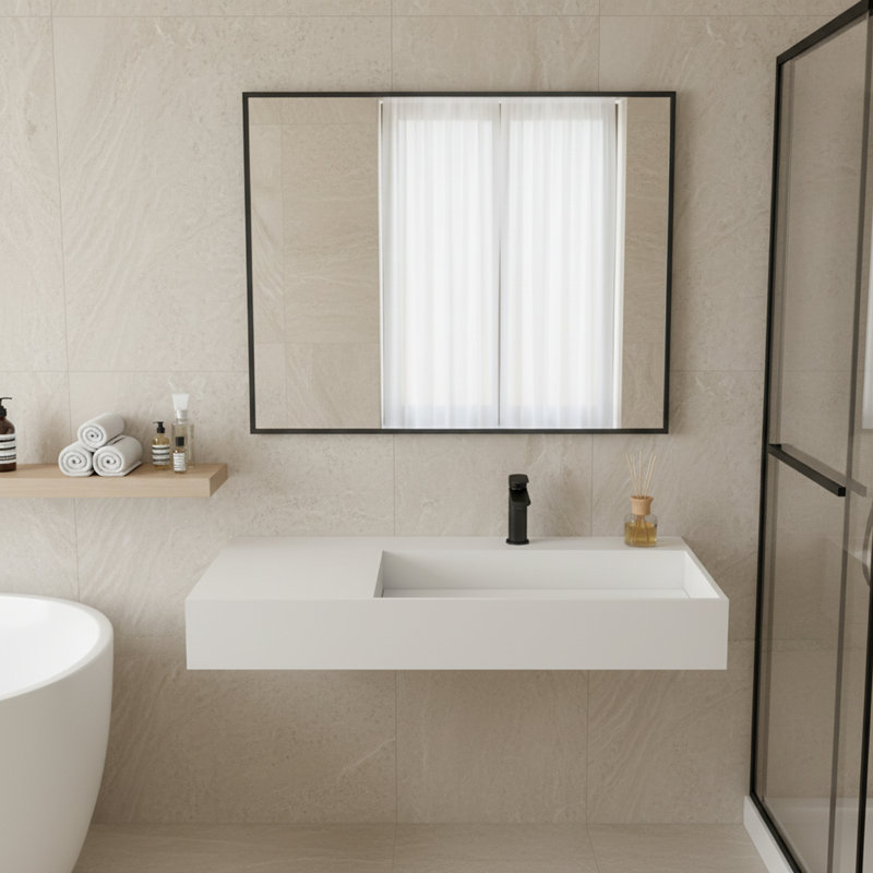 CASAINC Rectangular Wall Mounted Solid Surface Stone Basin Bathroom Sink