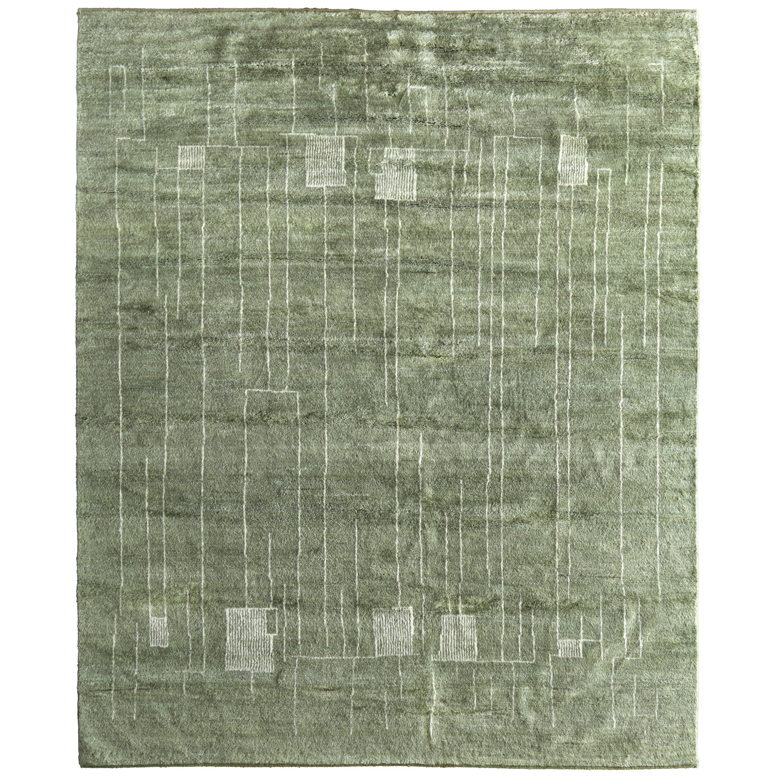 Monaco Green Hand-Knotted Abstract Rug, Rectangle 8'6" x 11'6"