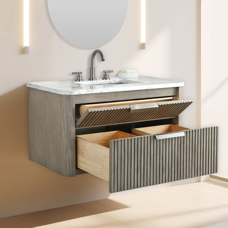 Meuble-lavabo mural simple 36 po Liljan, Gris rétro