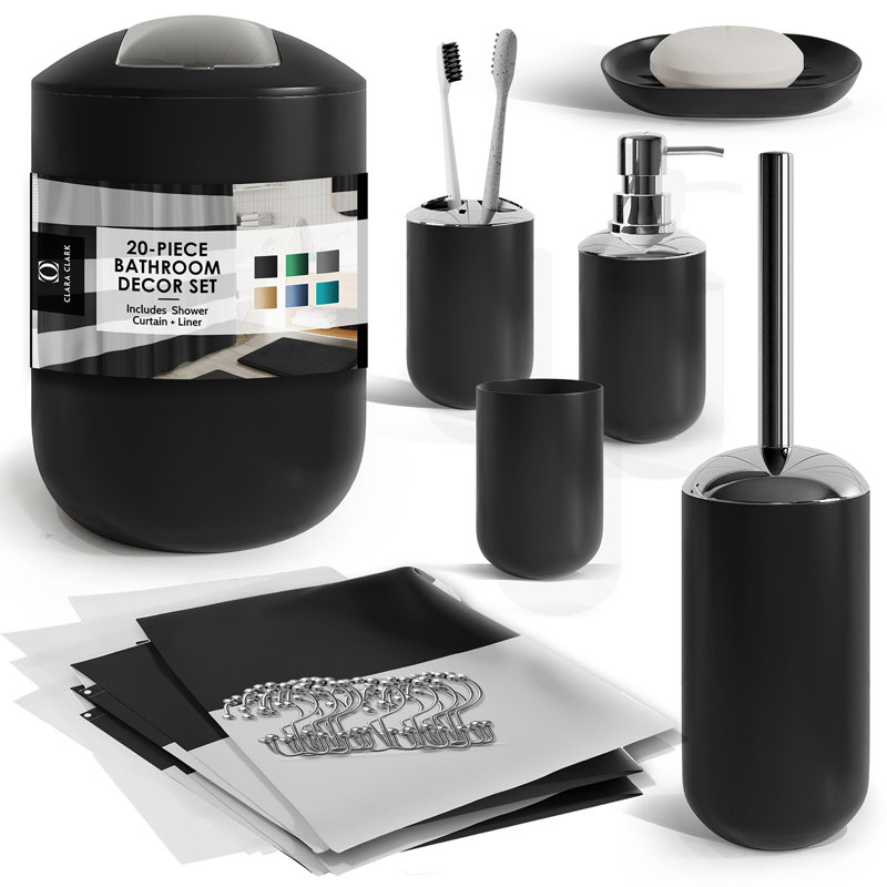 Black and White 20-Piece Bathroom Accessory Set with Shower Curtain