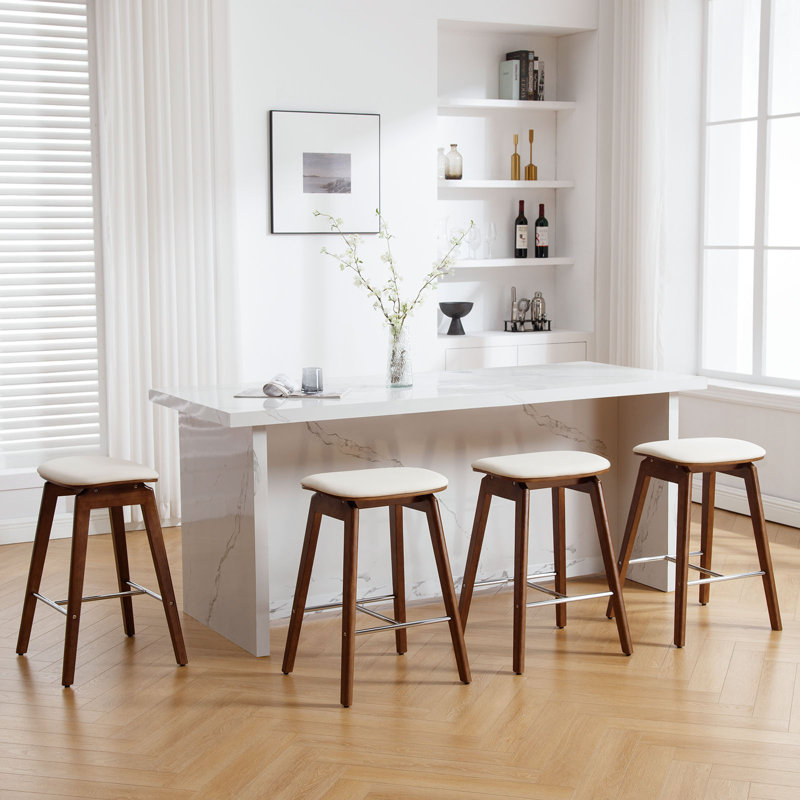 Tabourets 26 "en bois massif sans dossier, tabourets de bar à hauteur de comptoir (ensemble de 2), Brun, 2
