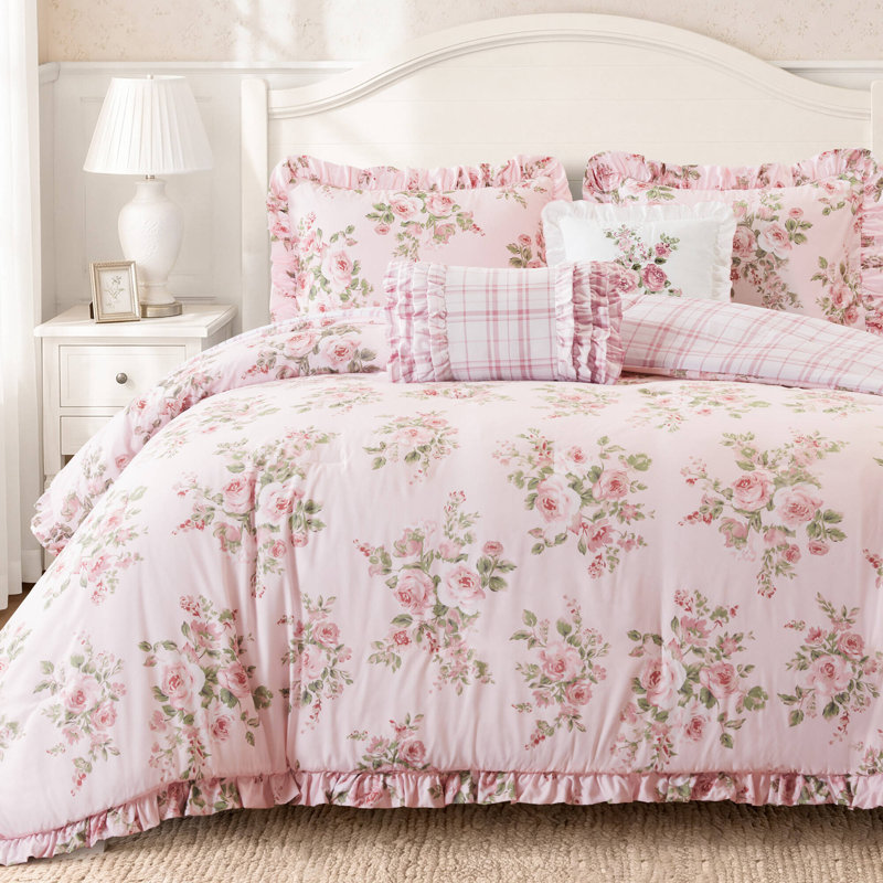 Piece Queen Bedding Sets, Pink Floral Microfiber Comforter Set