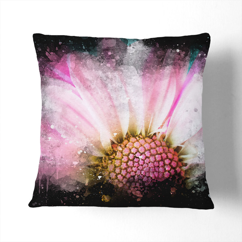 Daisy Flower Paint Splash Cushion with Filling, 55cm H x 55cm W x 20cm D, Stone