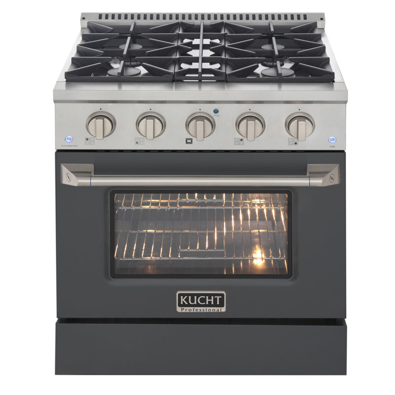KUCHT Professional 30 po 4,2 pieds cubes Cuisinière au gaz naturel avec brûleurs scellés et four à convection en acier inoxydable avec porte de four gris ciment