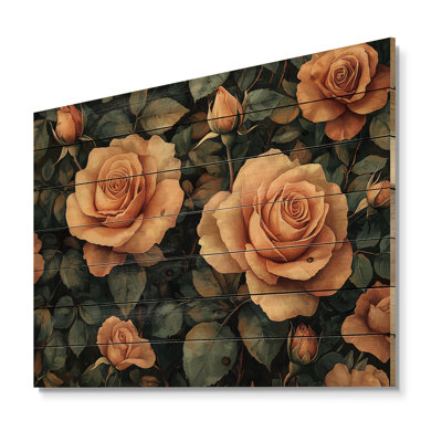 Roses, tons de terre Blooms III - décoration murale en bois de roses - sur bois de pin naturel