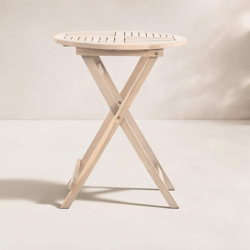Table ronde ronde en bois massif pour patio, Blanc délavé