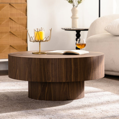 Table basse ronde en noyer de 30,05 po pour le salon, la chambre à coucher, le bureau - Style moderne, surface lisse, rangement ouvert, conception simple et élégante, base stable, entretien facile