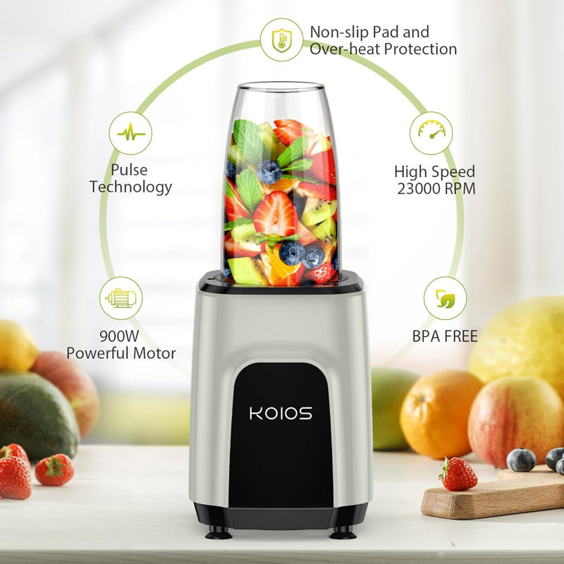 KOIOS 18 oz. Single Speed Countertop Blenders for Shakes and Smoothies with 2x18.6oz and 10oz Cups