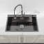 Évier de cuisine en acier inoxydable, lavabo simple sur pied noir de 30 po x 19 po avec drain standard américain et crochet-135583030
