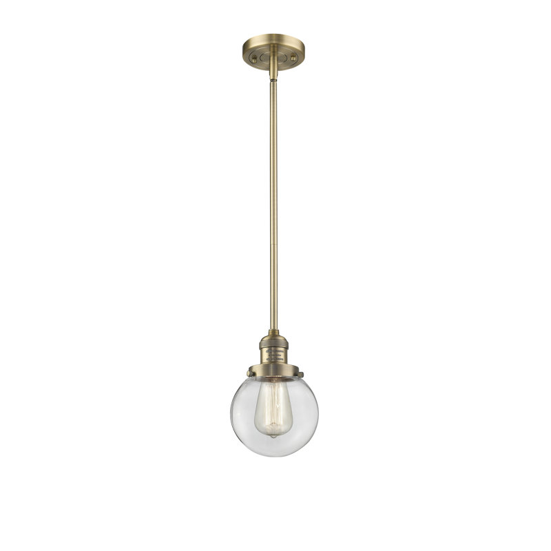 Luminaire suspendu sphère 1 lumière Zarmayr, Ampoule non incluse, Transparent, Laiton brossé