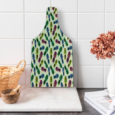 Ambesonne Indie Tempered Glass Cutting Board 80s Vibrant Pineapple Multicolor