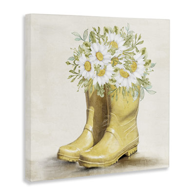 «Sunny Daisy bottes», art mural sur toile par Kim Allen