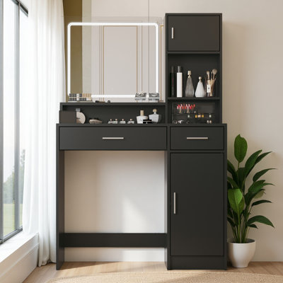 Vanity Desk With Mirror And LED Light Strip,Dressing Table With Large Drawer, 3 Level Storage Dresser & 3 Lighting Modes Adjustable Brightness, Suitable For Bedroom