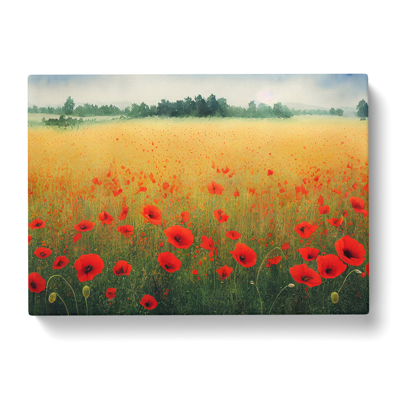 Poppy Field Watercolour Vol.2 - Wrapped Canvas, 40cm H x 60cm W x 3cm D