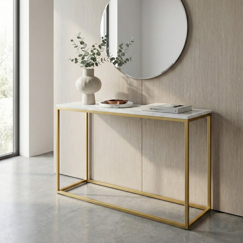 Evolve Genuine Marble 47" Console Table - White/Gold, White, Gold