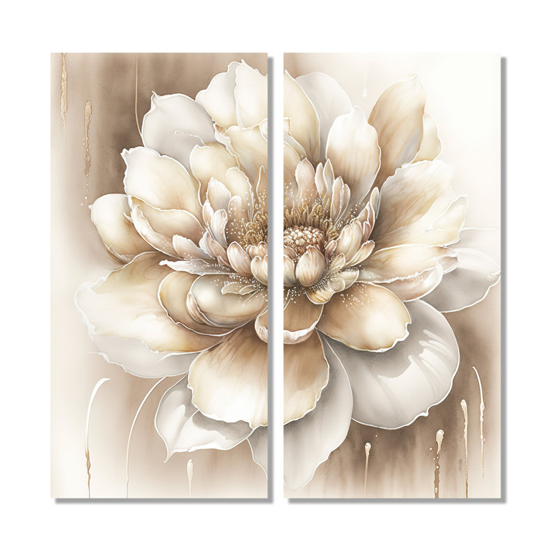 Fleur beige simple II - art mural traditionnel 2 pièces, H 40 po x l 40 po, Toile tendue, Ne s’applique pas