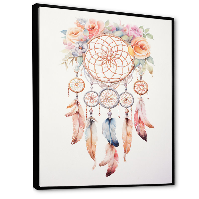«Pink Boho Dreamcatcher», reproduction sur toile, H 40 po x l 30 po x P 1,5 po, Cadre flottant noir