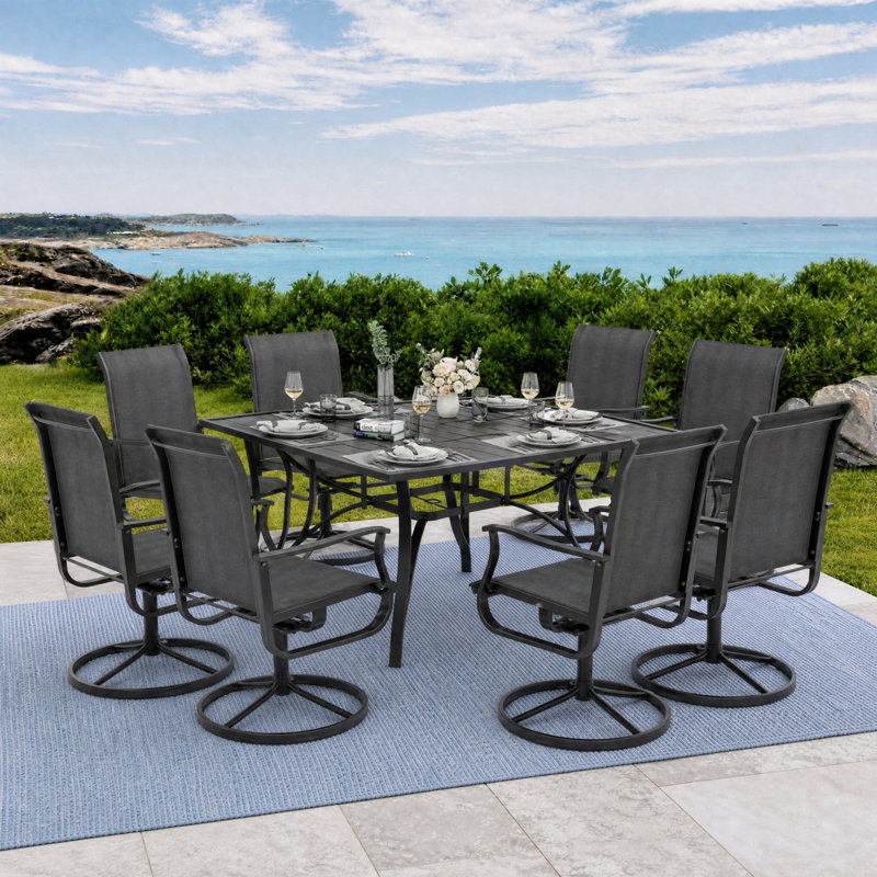 9-Piece Patio Dining Set with Rectangular Table, Gray