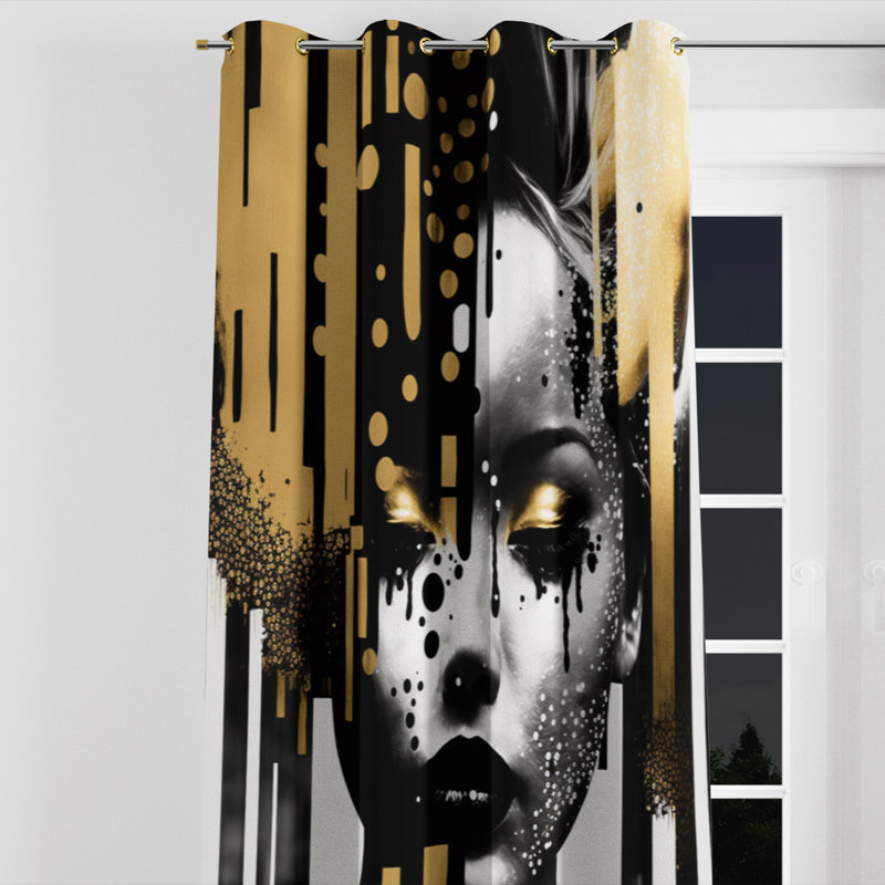 Sisneros - Modern Grommet Curtain - Velvet Room Darkening - 1 panel, 52" W x 63" L, Golden Grommets