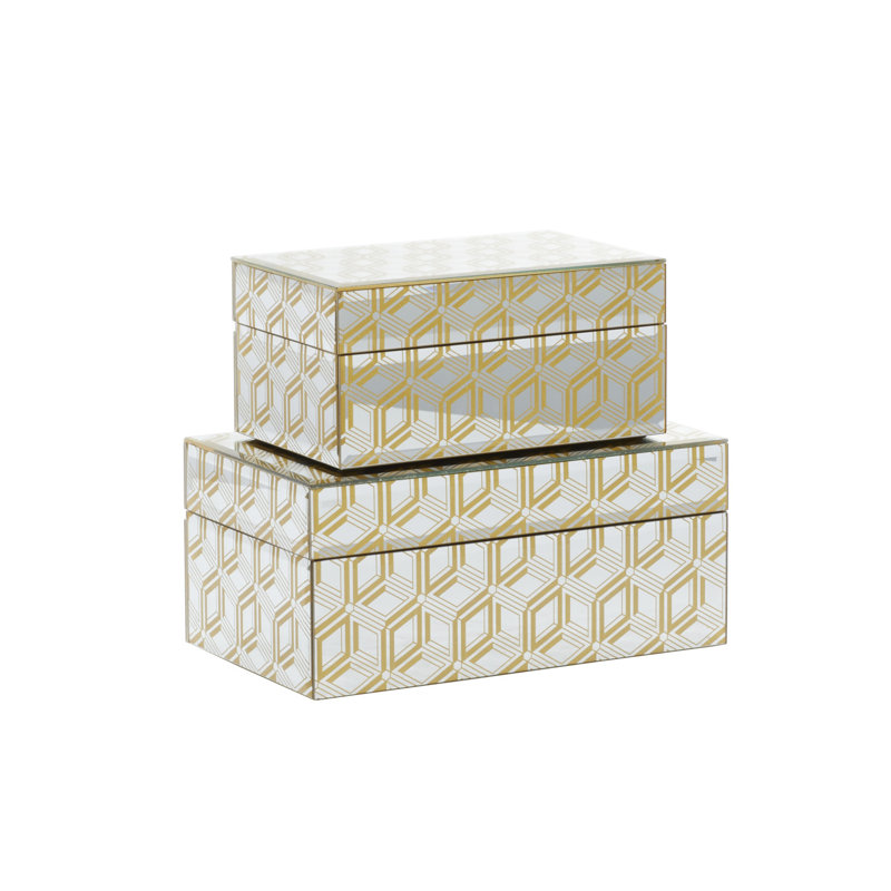 Ensemble de 2 boîtes contemporaines en bois noir, 11 po, 9 po, Jaune