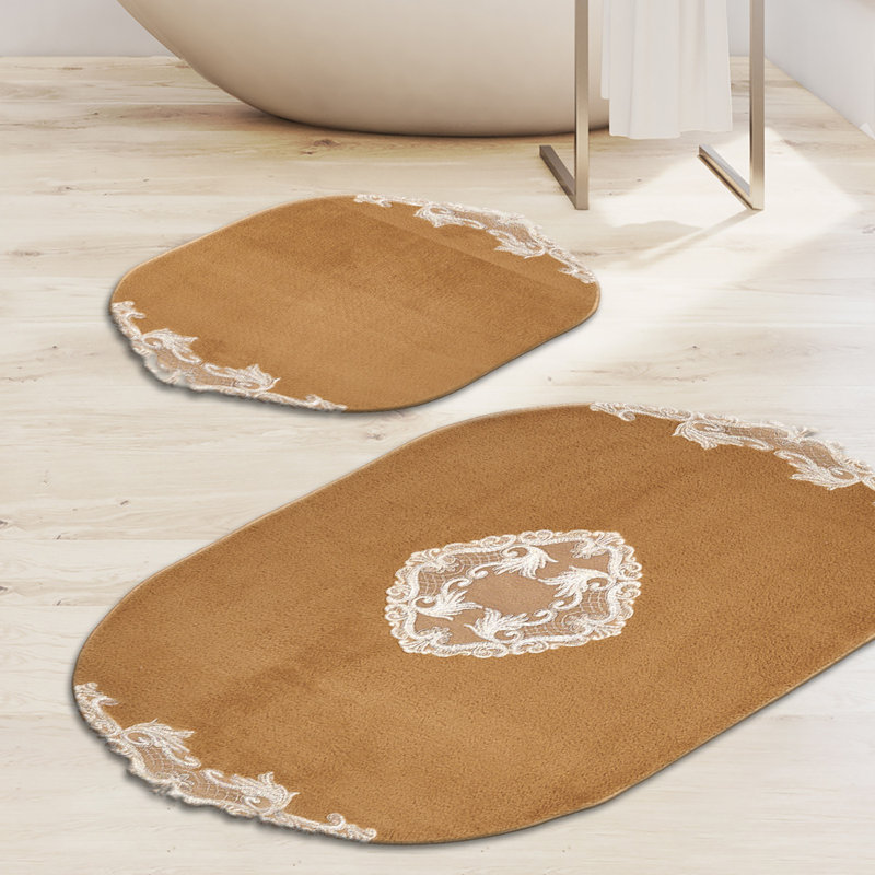 Luxurious Bathmat Set (2 Pieces), Polyester, 19.7 x 23.6 inches & 23.6 x 39.4 inches | Non-Slip Underside, 0.6 in Pile Height | Machine Washable at 86°F, Perfect for Comfort & Style in Your Bathroom