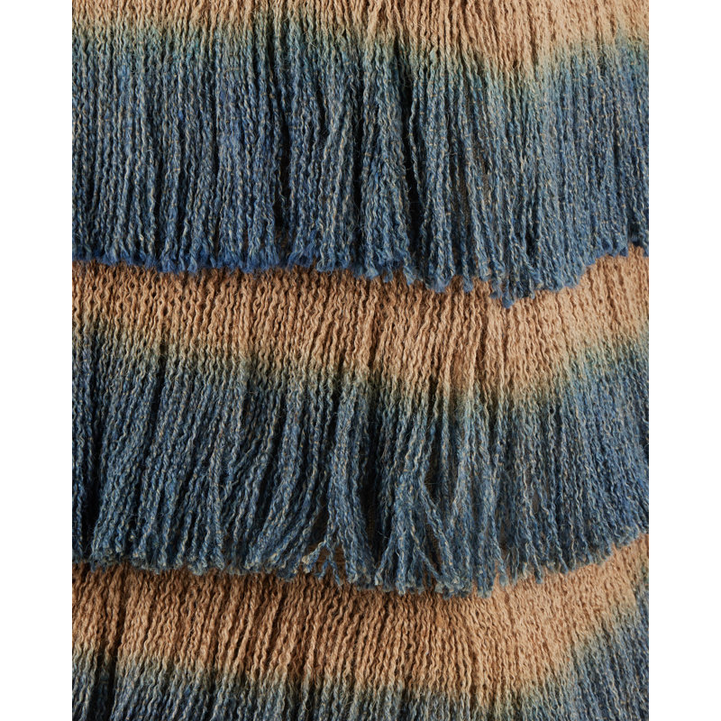 Jute Fringe Ottoman, Indigo, Beige