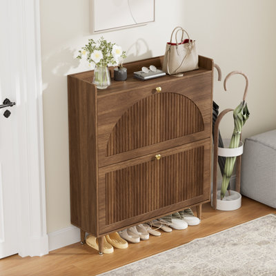 Wave Arch 23.6" Narrow Shoe Storage Cabinet with Adjustable Removable Shelves, Sturdy Wooden Legs, Anti-Tip Device for Entryway, Hallway, Mudroom, Blue