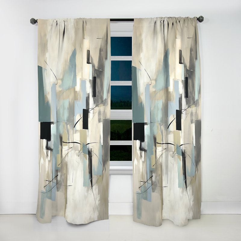 Rideau en velours moderne - Beige et gris Unounded Creativité II - obscurcissant - 1 panneau, L 52 po x L 90 po