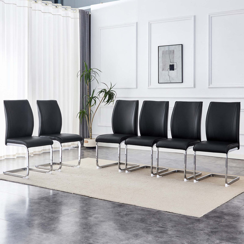Chaises de salle à manger arquées de luxe, revêtement en polyuréthane avec pieds en métal, Noir, 4, Argent argent