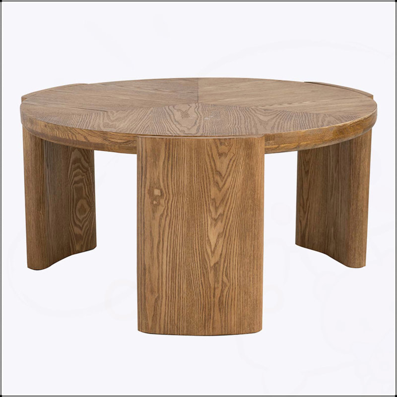 Table basse 32 po x 16,5 po avec pieds courbés, placage de frêne brun et plateau spacieux pour une vie élégante