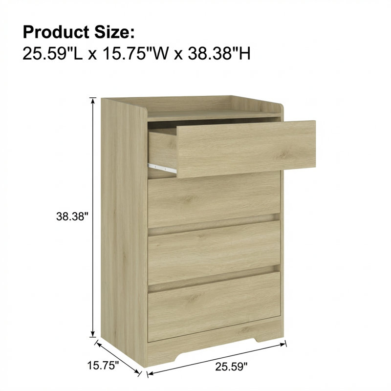 Commode moderne en bois à quatre tiroirs avec finition imperméable et structure robuste