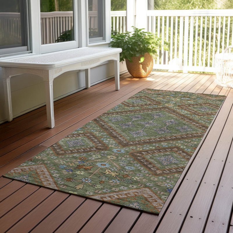 Machine Washable Indoor/Outdoor Chantille ACN2459 Casual Rug, 2'3" x 7'6" Runner, Olive