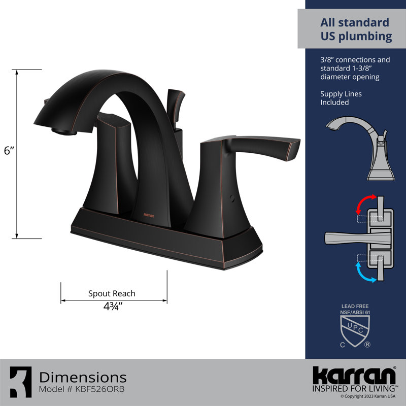 Robinet pour salle de bain à 2 poignées avec ensemble de bonde centrales, Bronze huilé