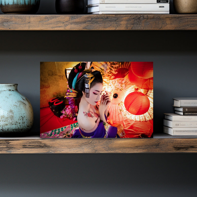 Japanese Geisha Beauty Contemporary Wall Art Print 1 Piece Wrapped Canvas Wall Art, 30.48cm H x 45.72cm W
