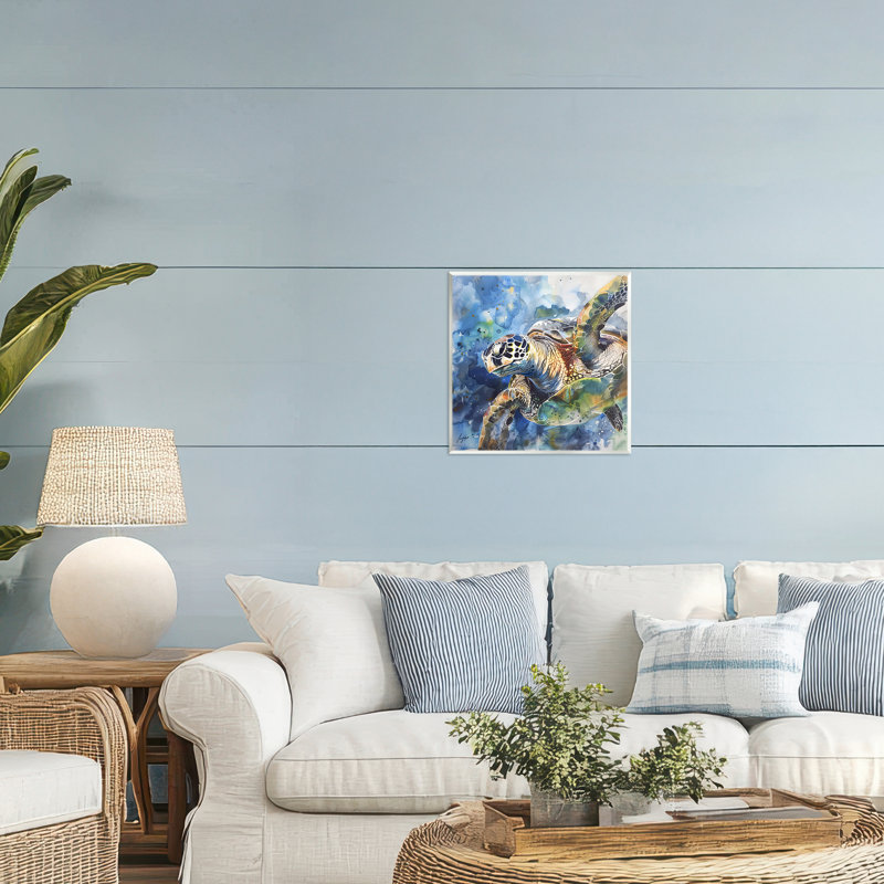 «Watercolor Splatter Sea Turtle», plaque murale par Creative Studio