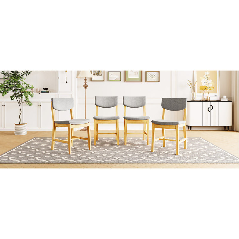 Chaise de salle à manger rustique 4 pièces - Structure en bois massif avec coussin en tissu gris, chaise d'appoint rembourrée pour la cuisine, la salle à manger, le salon, naturel