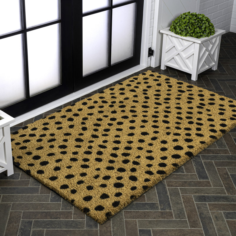 Daphne Modern Classic Animal-Spot Bordered Coir Natural/Black Indoor/Outdoor Doormat, 36" W x 48" L