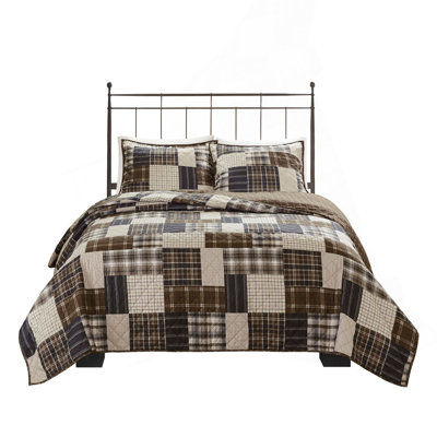 3 Piece Reversible Printed Quilt Set Black/Brown
