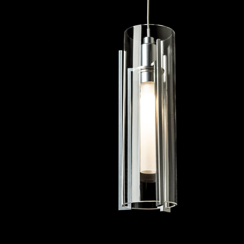 Exos 10 - Light Cylinder Pendant, Sterling, Long: 13" to 130", Opal Glass