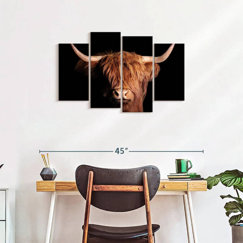 " Scottish Highland Cow " 4 - Pieces, 22" H x 36" W x 1" D
