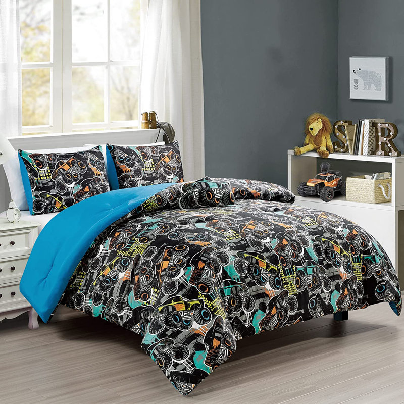 Twin Multi-Color Monster Truck Microfiber Comforter Set