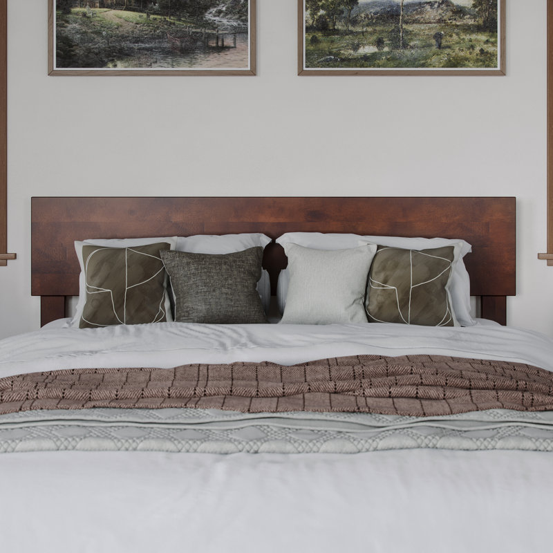 Tête de lit en bois massif Daurice, Lit double, Noyer