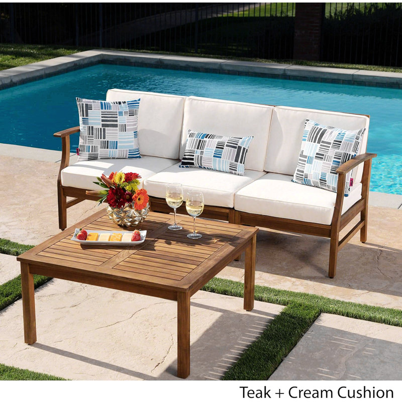 Perla 3 Seater Sofa And Table Set, Cream