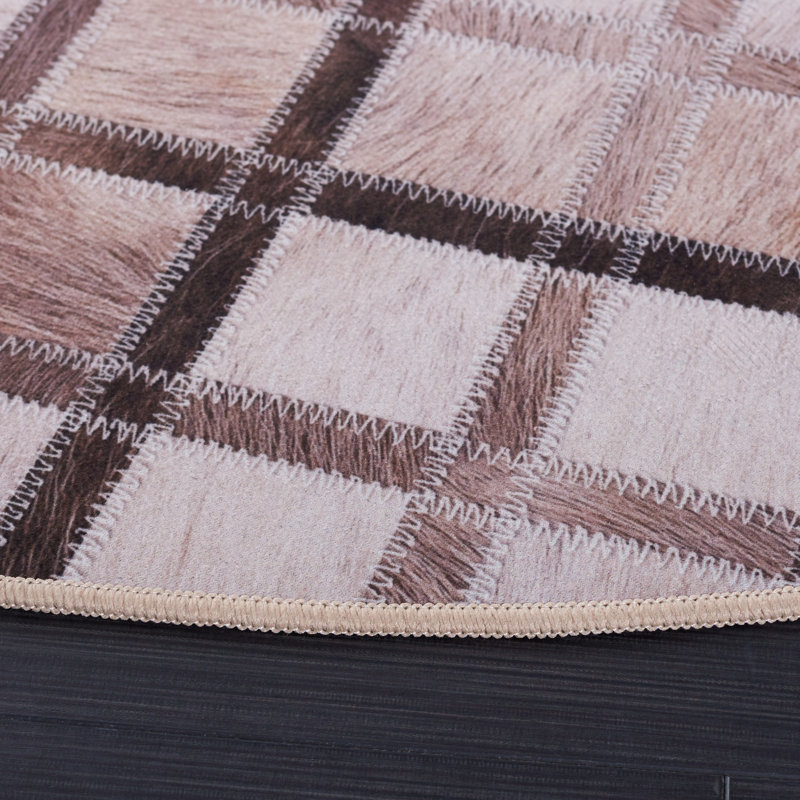 Tapis géométrique beige / brun, Rond 6 pi